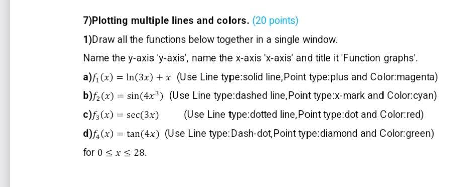 Solved 7)Plotting Multiple Lines And Colors. (20 Points) | Chegg.com