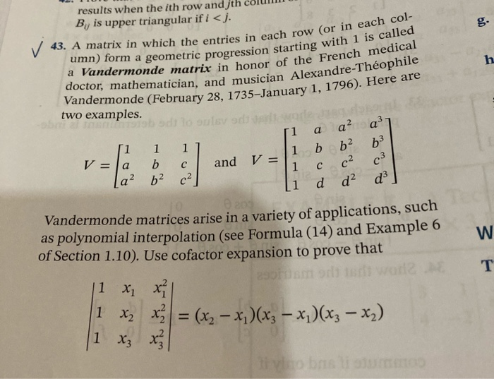 Solved 43 A Matrix In Which The Entries In Each Row Or Chegg Com