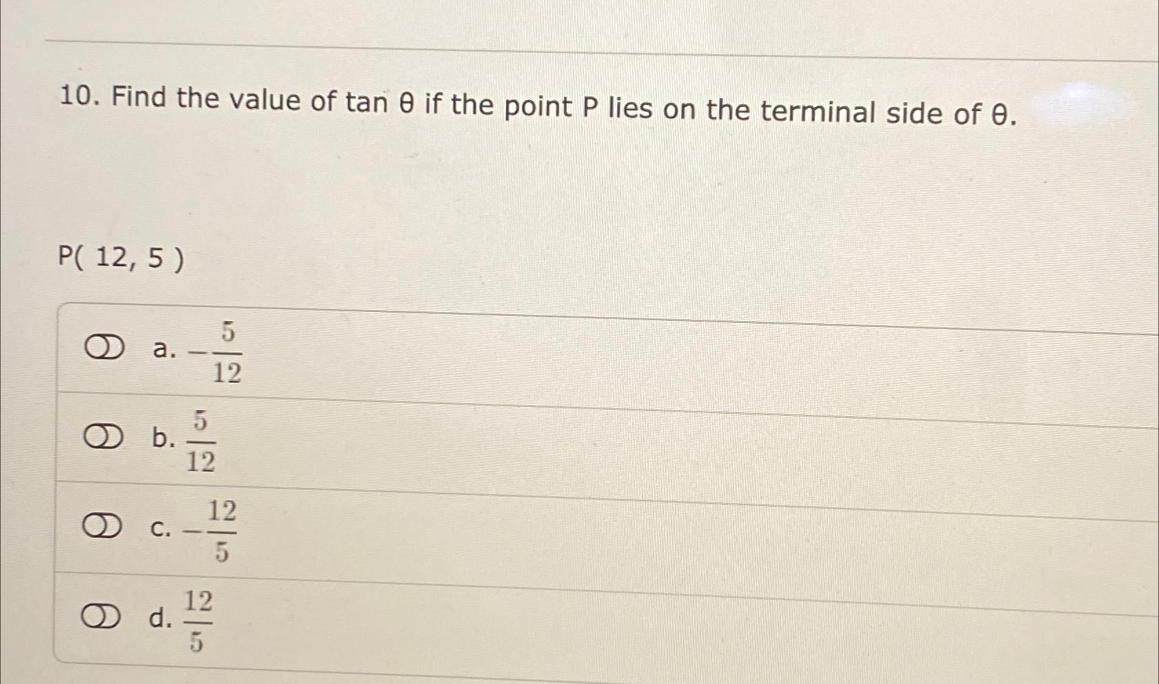 Solved Find the value of tanθ ﻿if the point P ﻿lies on the | Chegg.com