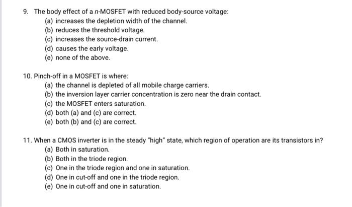 Solved 9. The body effect of a n-MOSFET with reduced | Chegg.com