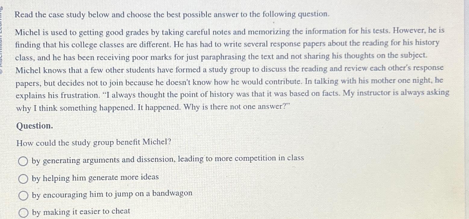 Solved Read the case study below and choose the best | Chegg.com