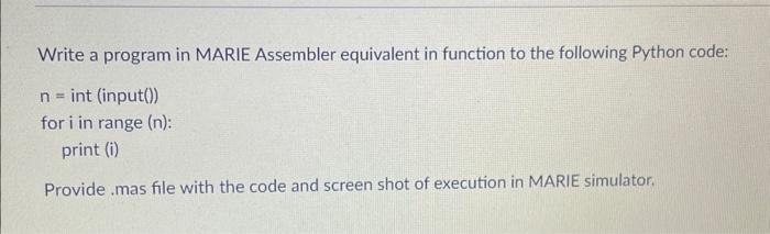 Solved Write A Program In Marie Assembler Equivalent In