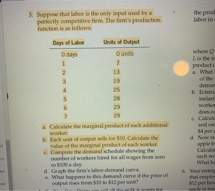 Solved the prod 3. Suppose that labor is the only input used | Chegg.com