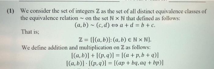 Solved (1) We consider the set of integers Z as the set of | Chegg.com