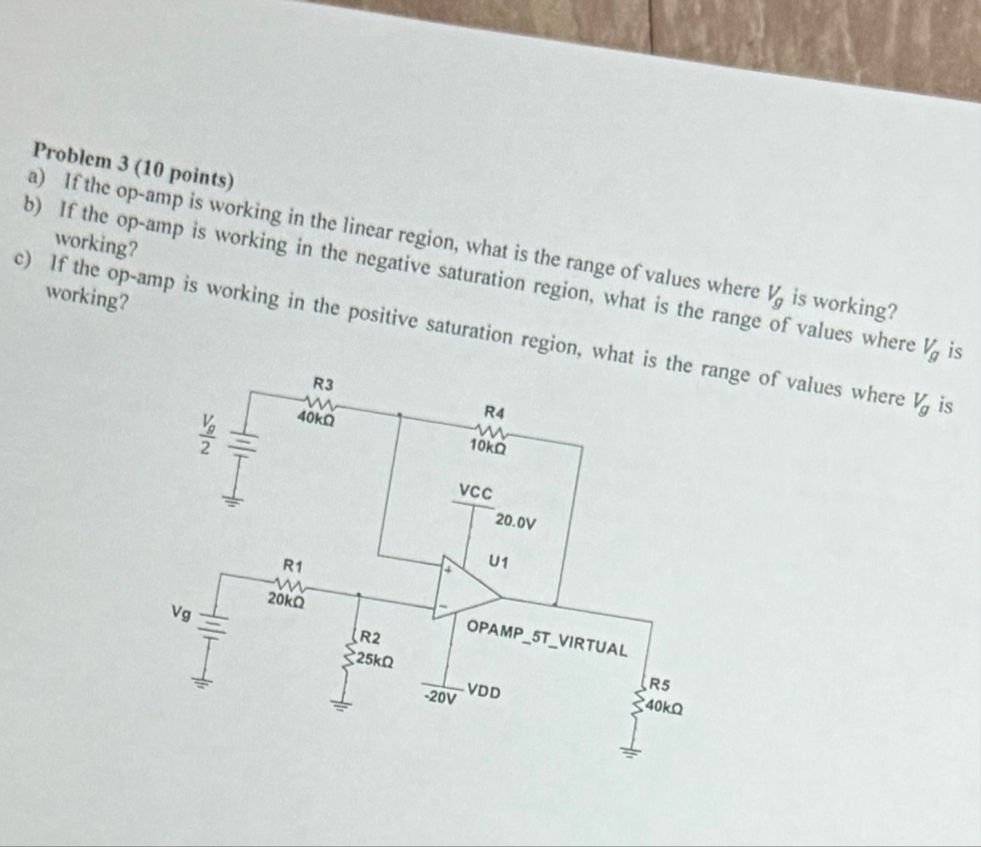 Solved Problem 3 ( 10 ﻿points)a) ﻿If the op-amp is working | Chegg.com