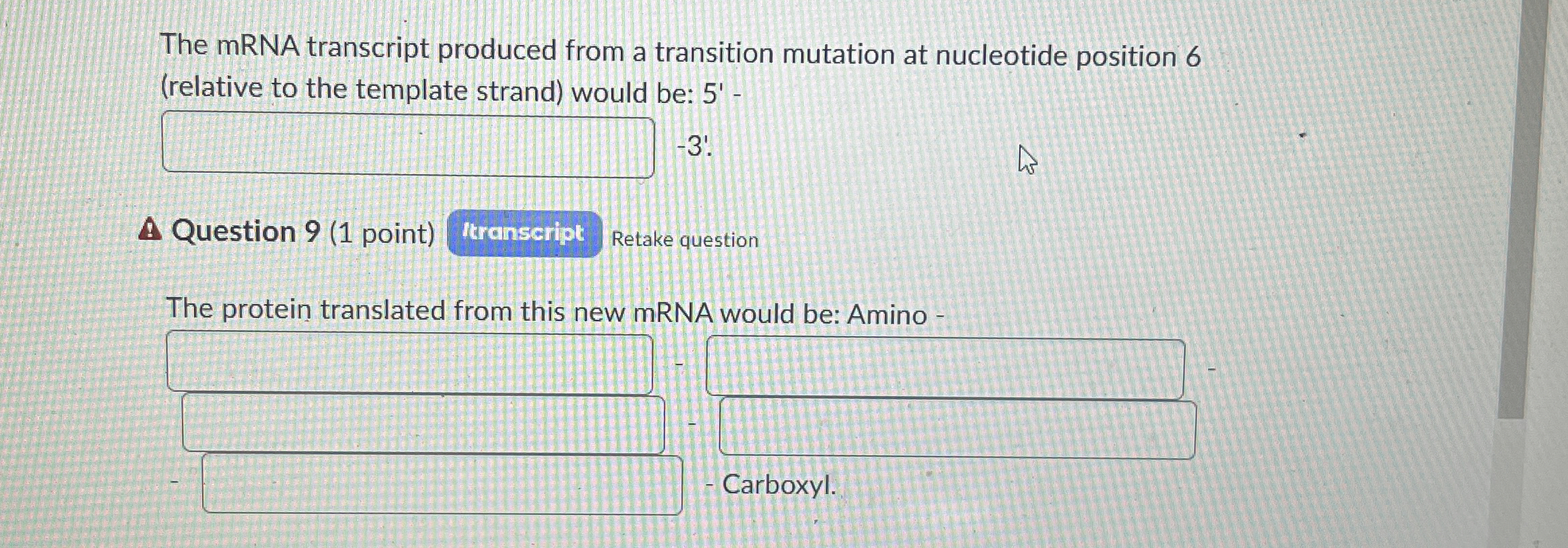 Solved The mRNA transcript produced from a transition | Chegg.com
