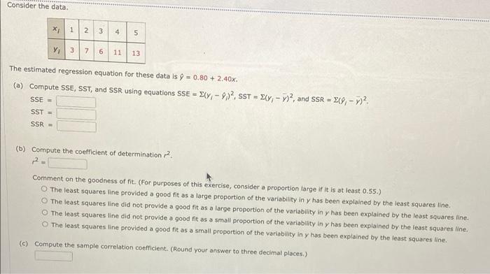 Solved Consider the data X 1 2 الغيا 4 5 7 6 11 13 The | Chegg.com