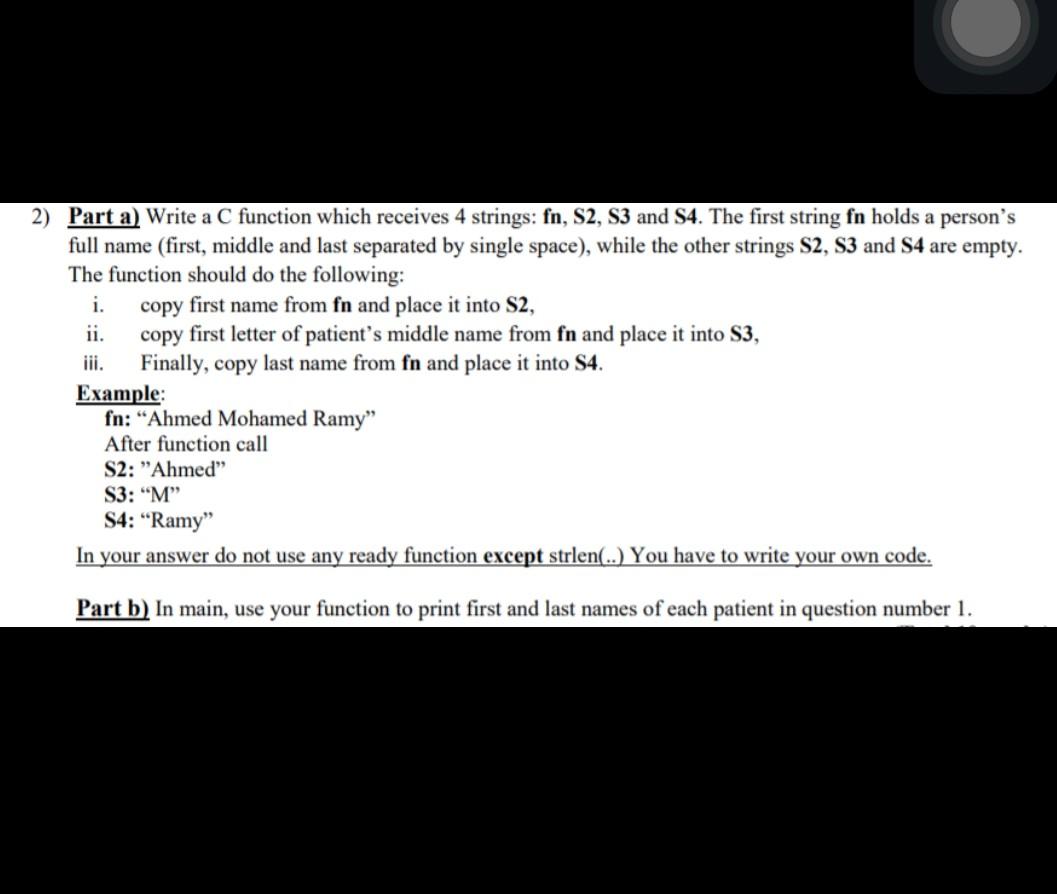 Solved 2) Part a) Write a C function which receives 4 | Chegg.com