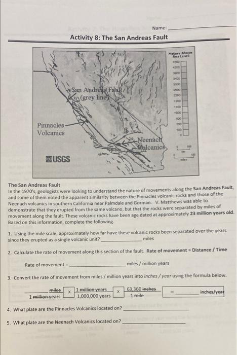 Solved Pinnacles Volcanics Name: Activity 8: The San Andreas | Chegg.com