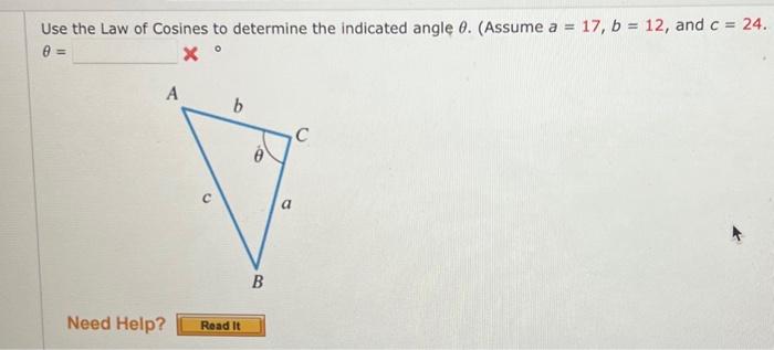 Solved Use the Law of Cosines to determine the indicated | Chegg.com