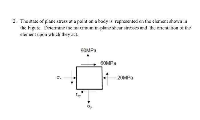 Solved 2. The state of plane stress at a point on a body is | Chegg.com
