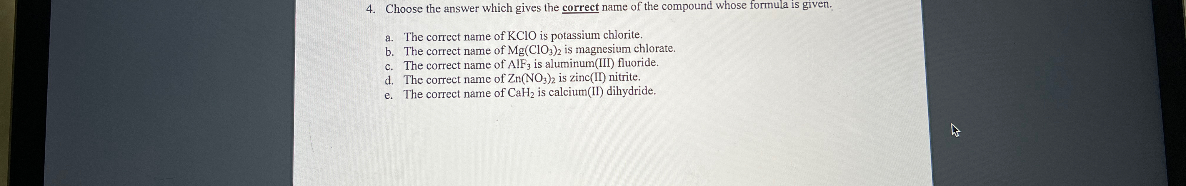 Solved Choose the answer which gives the correct name of the | Chegg.com