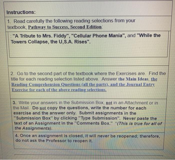 Instructions: 1. Read carefully the following reading | Chegg.com