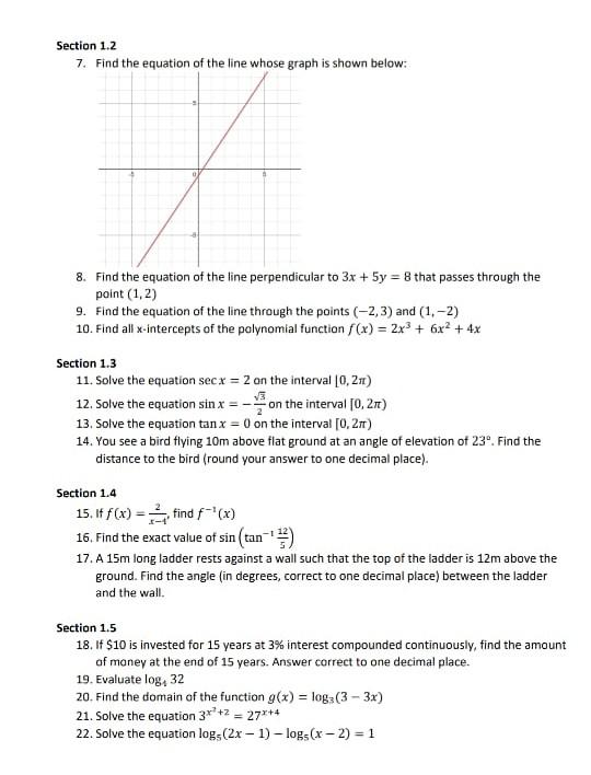 Solved Section 1.2 7. Find the equation of the line whose | Chegg.com