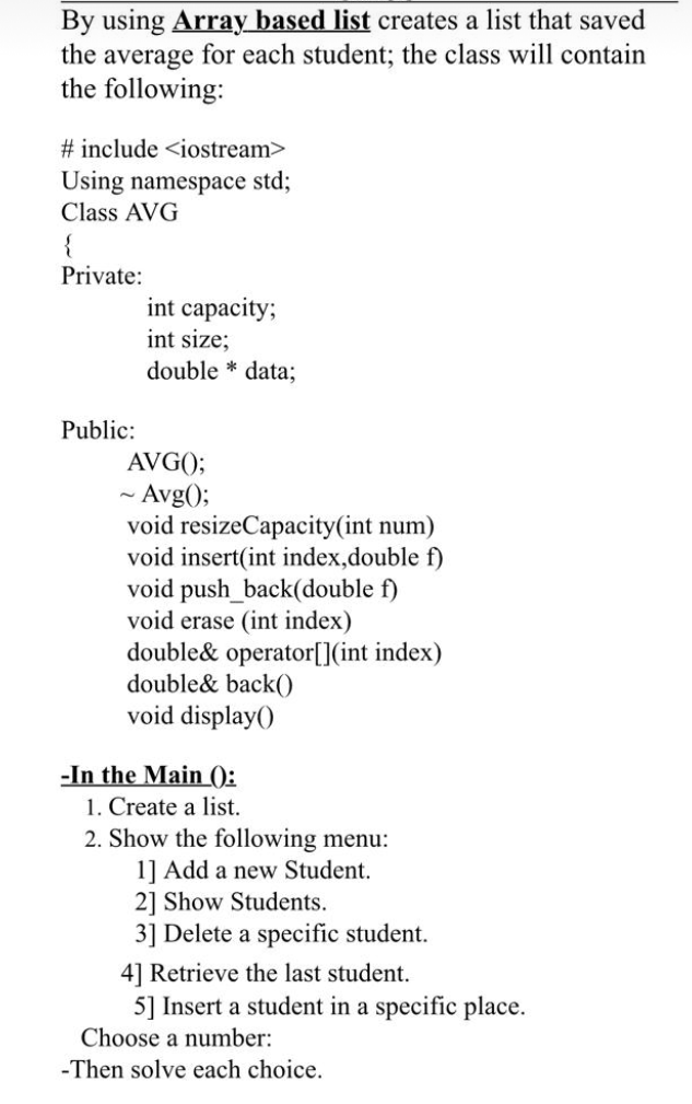 Solved By using Array based list creates a list that saved | Chegg.com