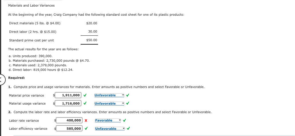 Solved Materials and Labor VariancesAt the beginning of the | Chegg.com