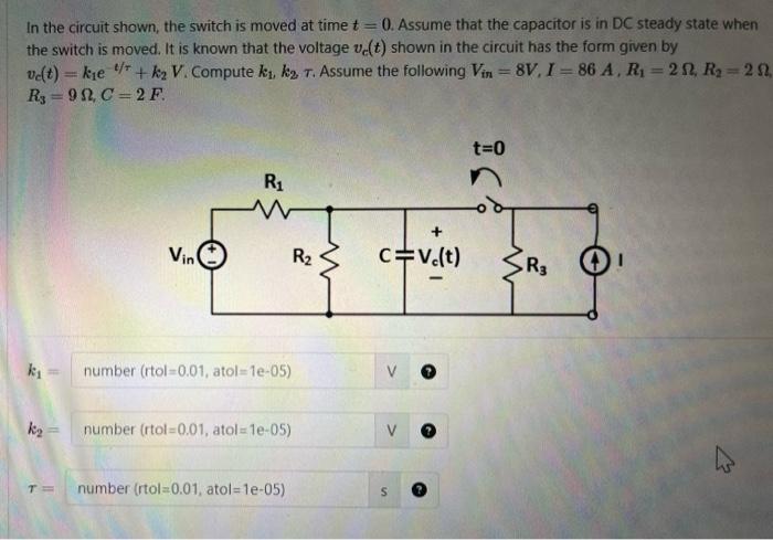 Solved In the circuit shown, the switch is moved at time | Chegg.com