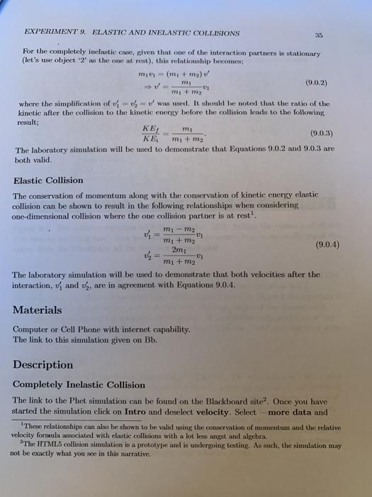 Solved Experiment 9 Elastic and Inelastic Collisions | Chegg.com