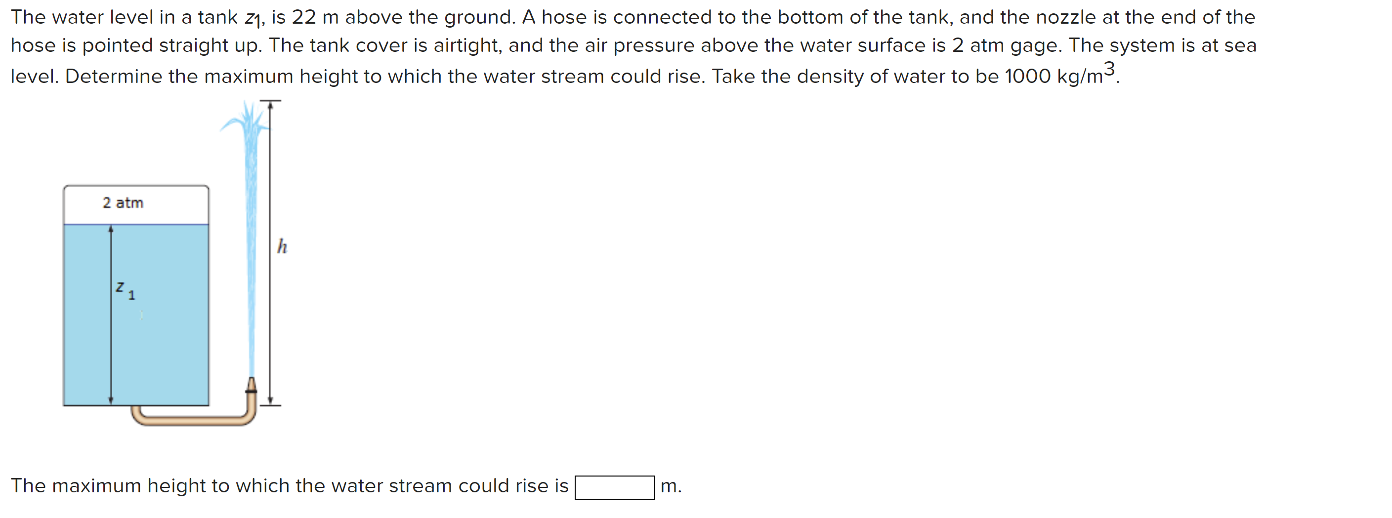 The water level in a tank z1, ﻿is 22m ﻿above the | Chegg.com