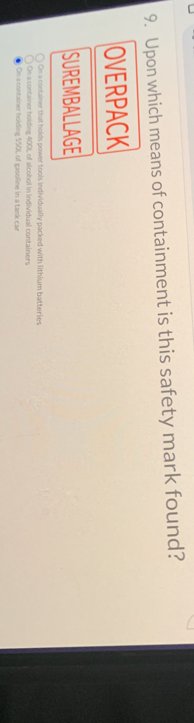 Solved Upon which means of containment is this safety mark