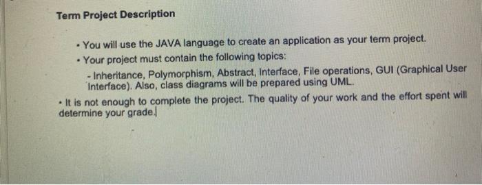 Solved Term Project Description - You will use the JAVA | Chegg.com