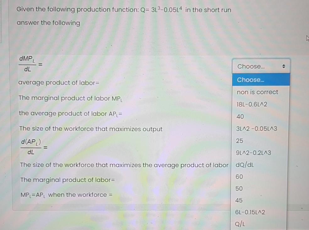 Solved Given the following production function: Q= | Chegg.com