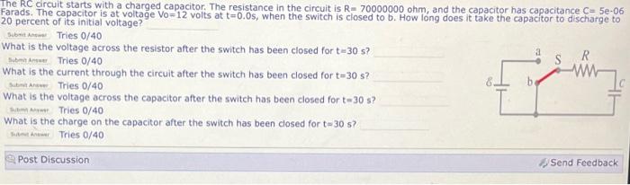 Solved The RC circuit starts with a charged capacitor. The | Chegg.com