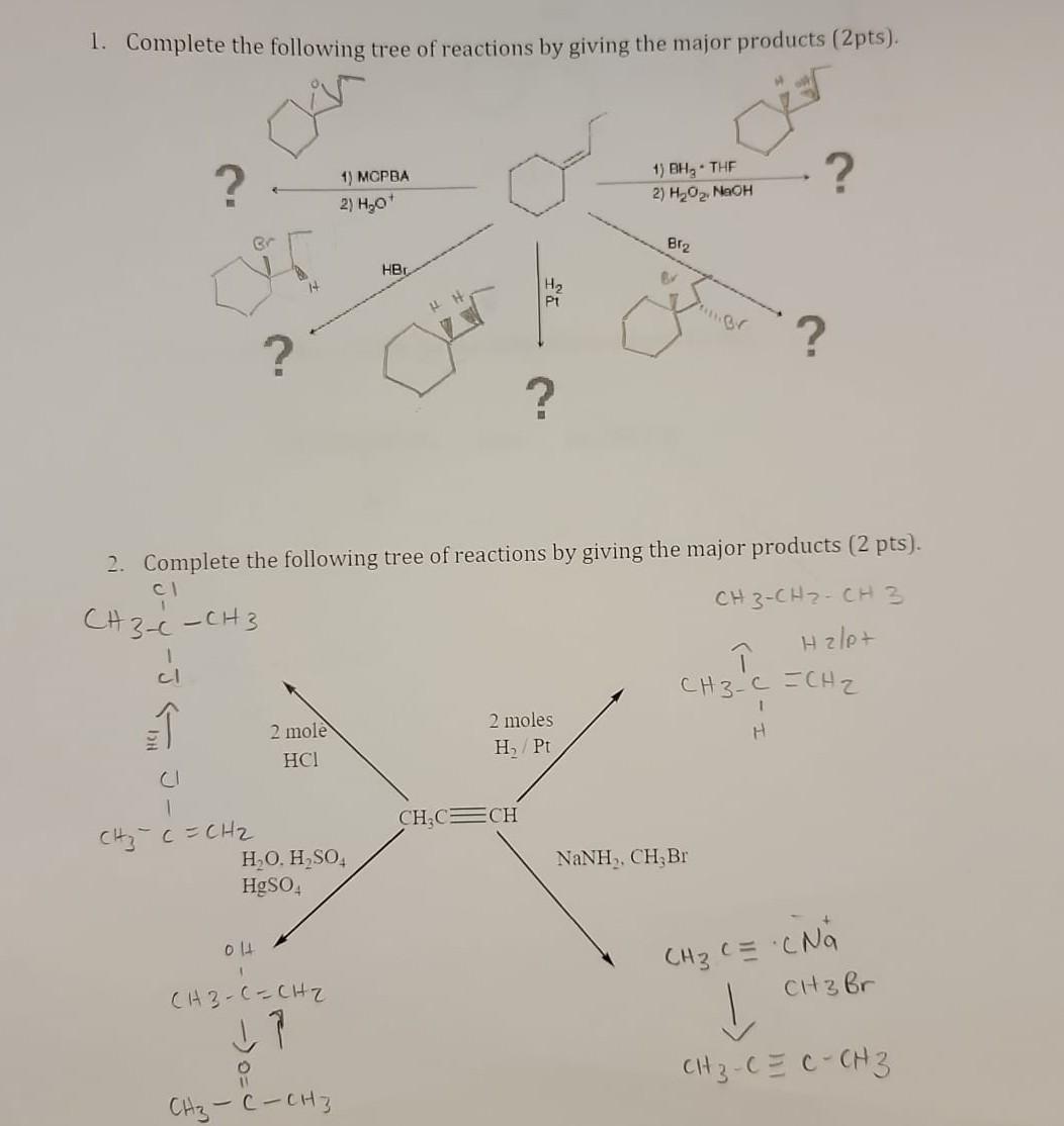 Solved 1. Complete the following tree of reactions by giving | Chegg.com