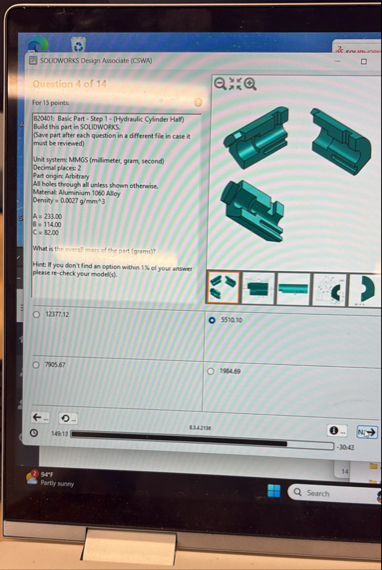 SOLIDWORKS Design Associate (CSWA)Question 4 ﻿of | Chegg.com