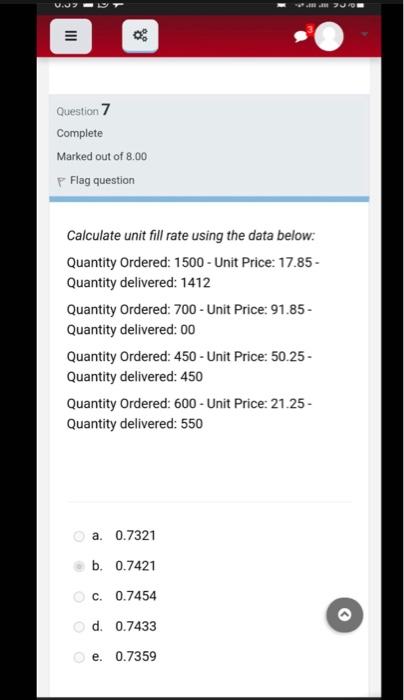 Solved Calculate unit fill rate using the data below: | Chegg.com