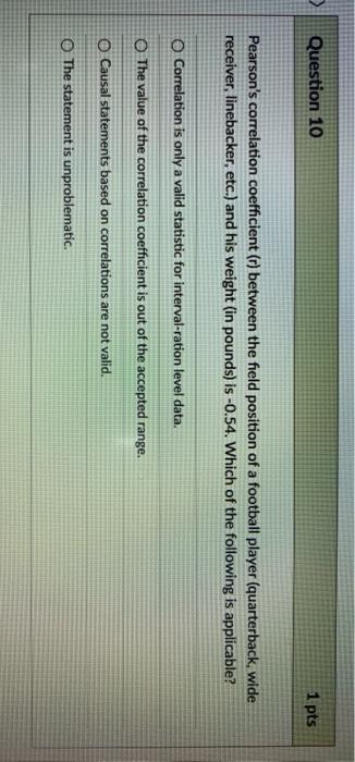 Solved > Question 10 1 pts Pearson's correlation coefficient | Chegg.com