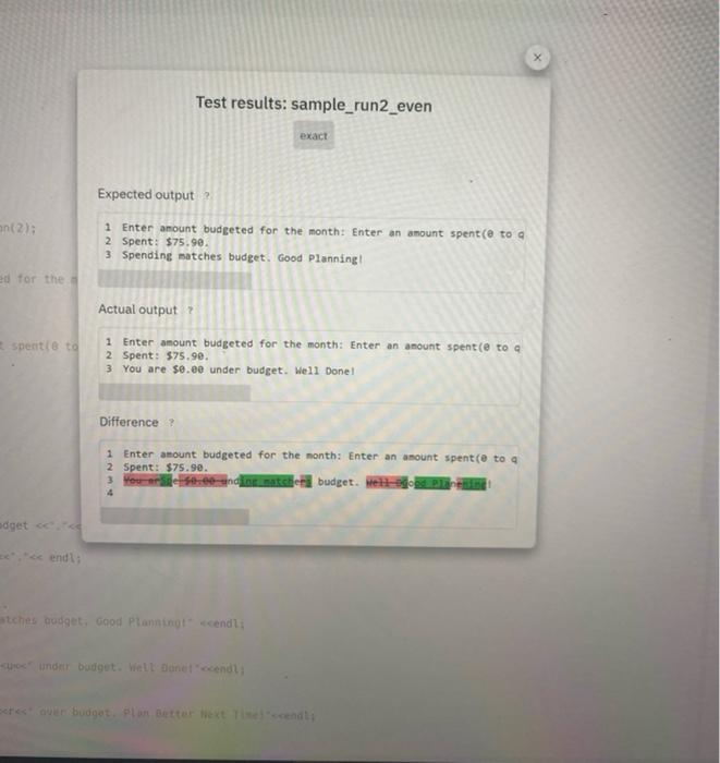 Solved Test results: sample_run2_even Expected output ? 1 | Chegg.com