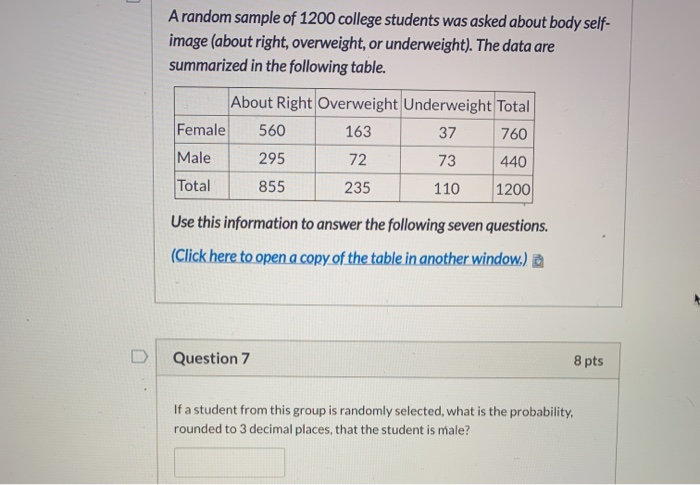 A Random Sample Of 1200 Us College Students