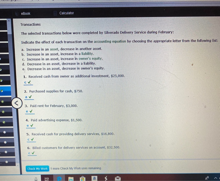 Solved eBook Calculator Transactions The selected