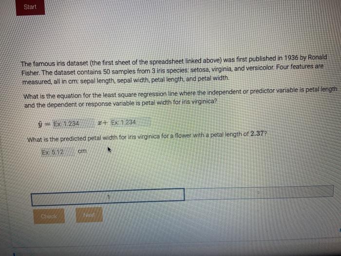 Solved Start The famous iris dataset (the first sheet of the | Chegg.com