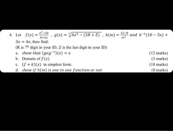 Solved 4 Let F X X2 32 12 R G X 6x5 3r Z H M Chegg Com