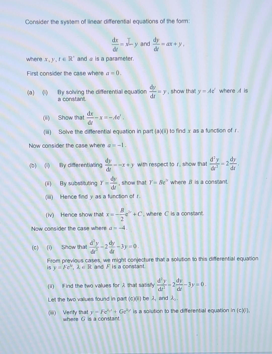 Solved Consider the system of linear differential equations | Chegg.com