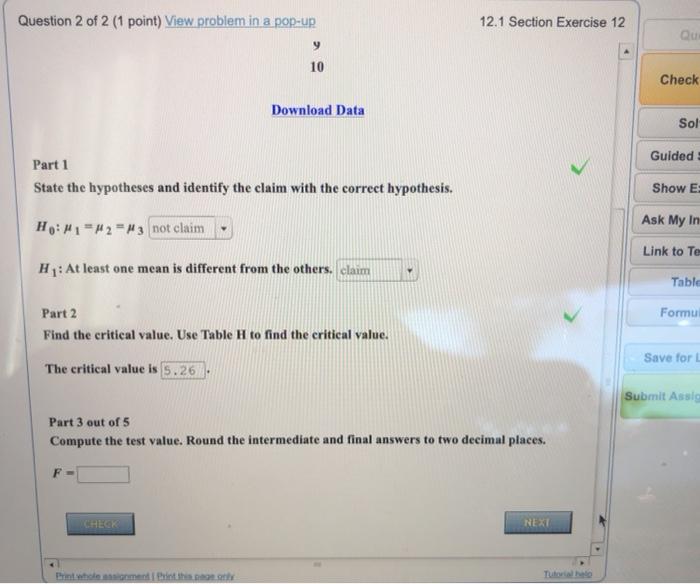 Solved Questo Check Ans Solve It Question 1 of 2 (1 point) | Chegg.com