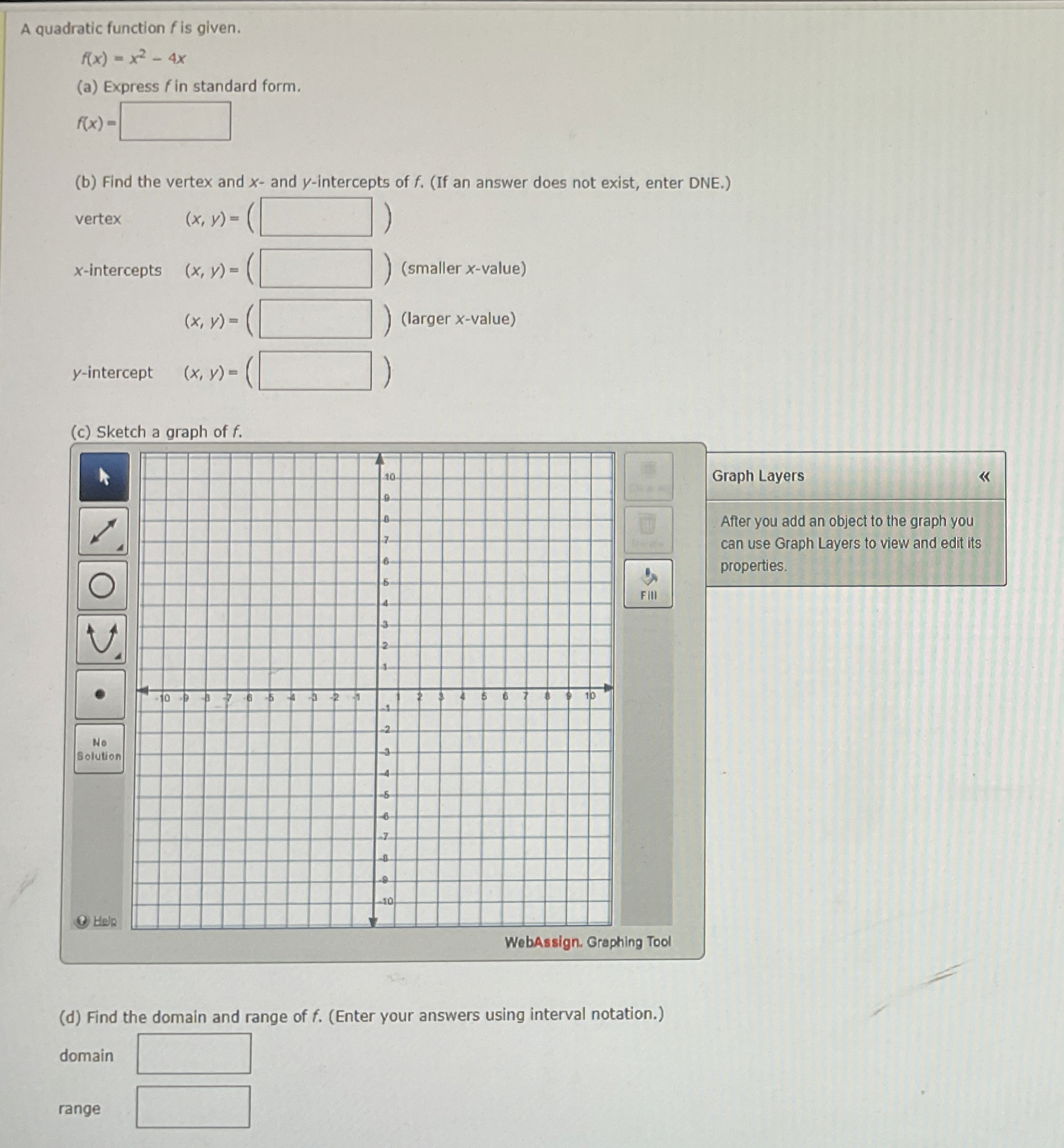 Solved A quadratic function f ﻿is given.f(x)=x24x(a)