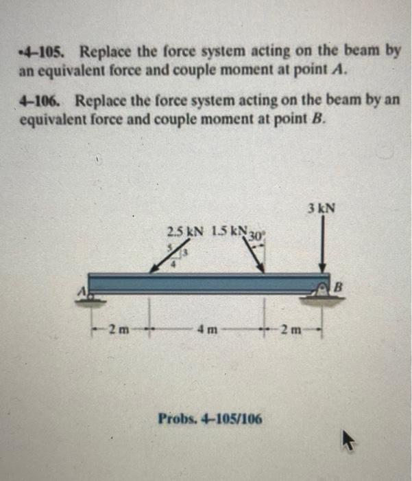 Solved -4-105. Replace The Force System Acting On The Beam | Chegg.com