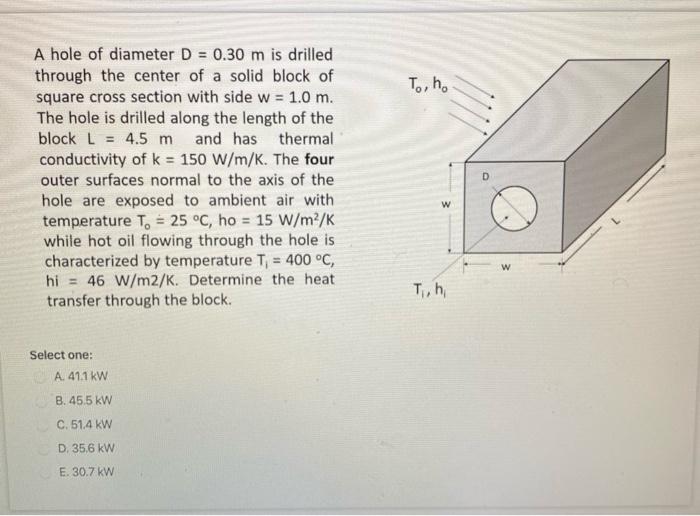 Solved To, Ho A Hole Of Diameter D = 0.30 M Is Drilled | Chegg.com