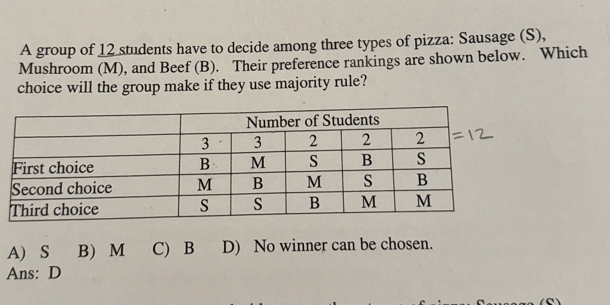 Solved A group of 12 ﻿students have to decide among three | Chegg.com