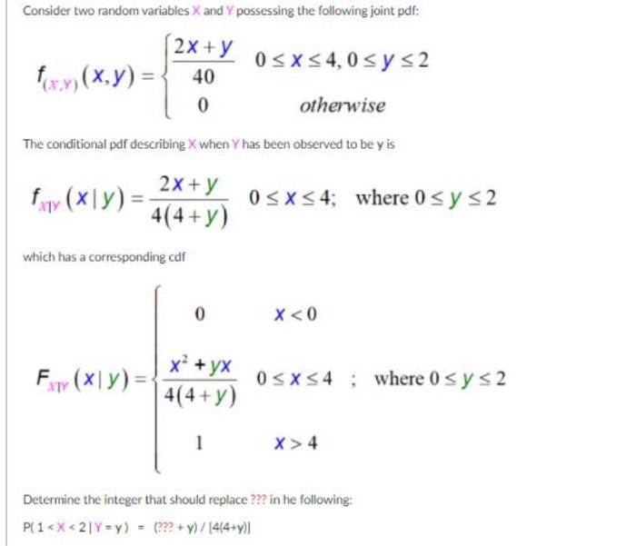 Solved Consider two random variables X and Y possessing the | Chegg.com