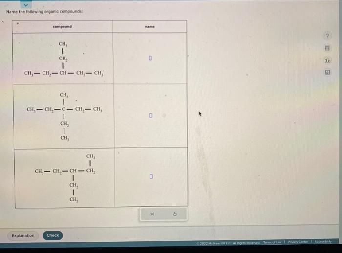 Solved Name The Following Organic Compounds | Chegg.com