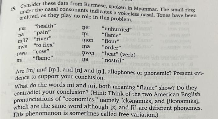 19. Consider these data from Burmese, spoken in | Chegg.com