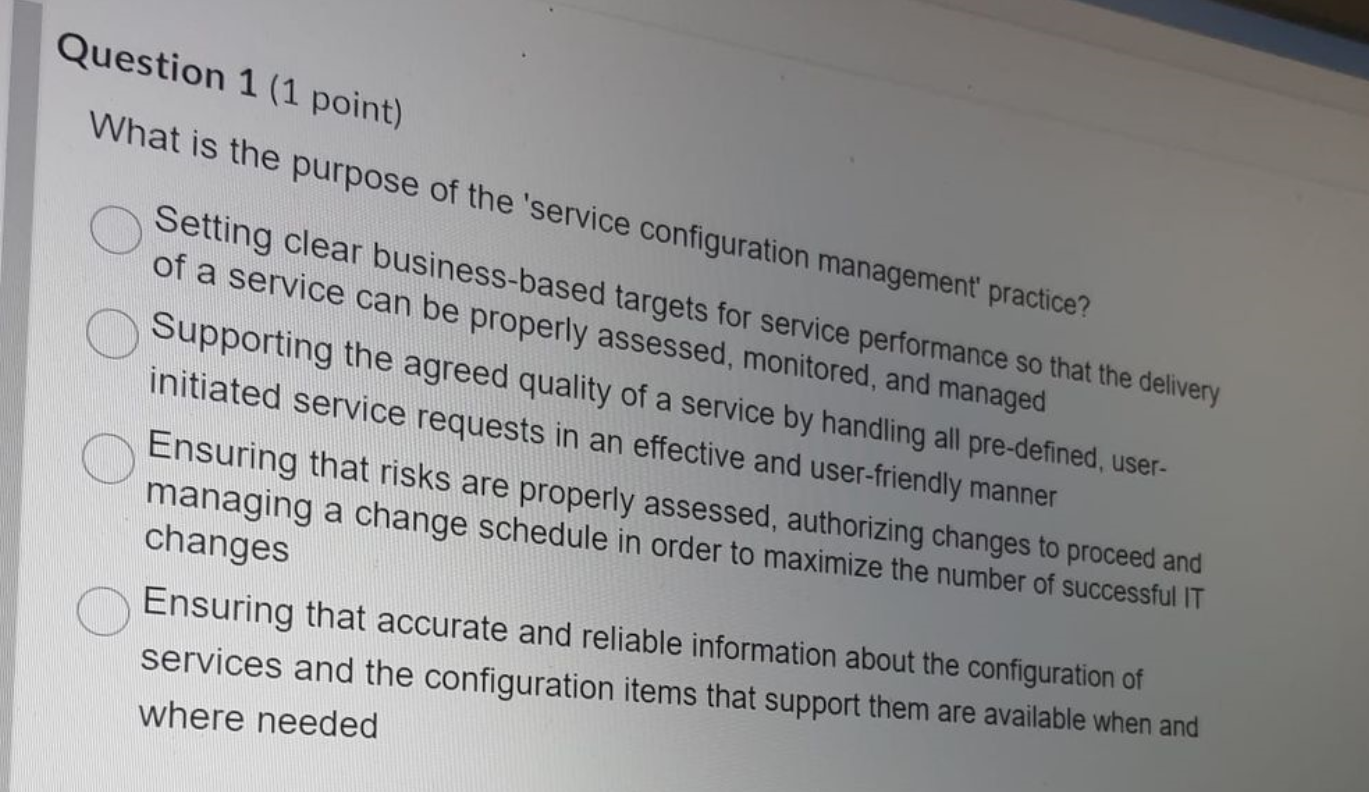 Solved Question 1 (1 ﻿point)What is the purpose of the | Chegg.com