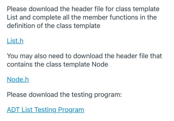 Solved Please download the header file for class template | Chegg.com
