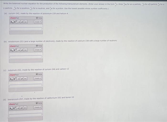Solved Complete each of the following equations. (Enter your | Chegg.com
