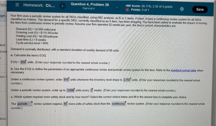 Solved Part 4 of 4 ney Homework: Ch... Question 4, Problem | Chegg.com
