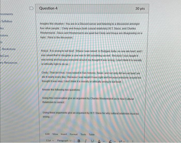 Question 4 30 pts ncements Syllabus Imagine this | Chegg.com